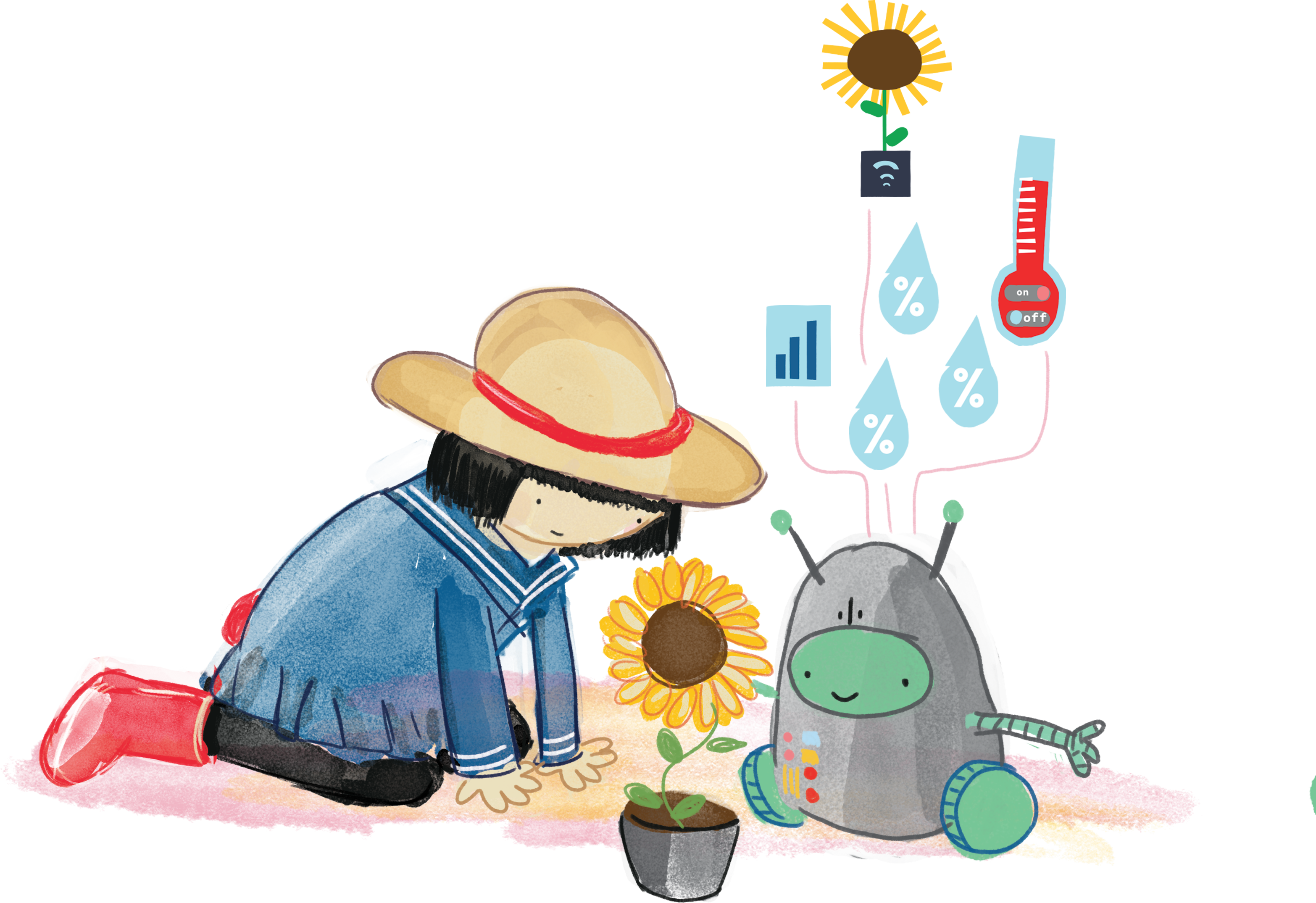 Ruby and her robot friend gardening with sensors and data